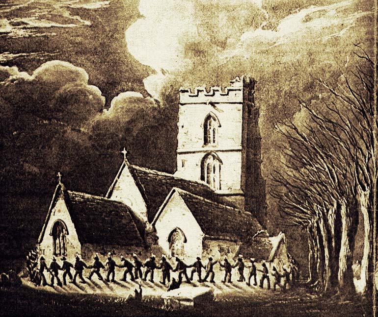 Clipping the church. Painting by W. W. Wheatley in 1848