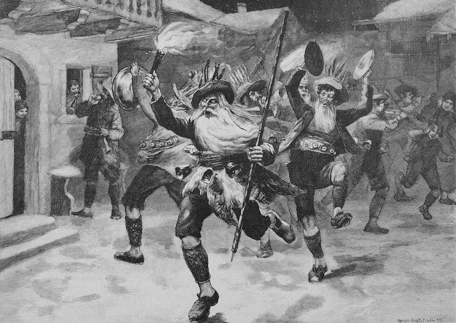 19th-century illustration showing use of noise during the Twelve Nights.