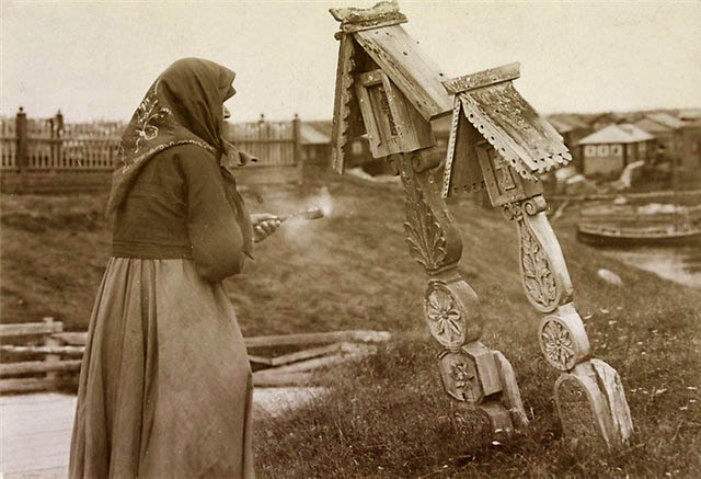 Elevated mortuary huts, a source of the witch's hut?