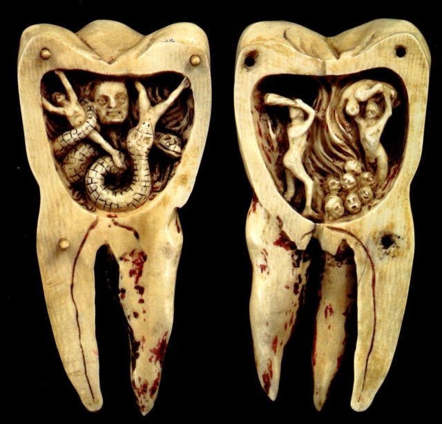 18th-century carving representing tooth worm, Southern France